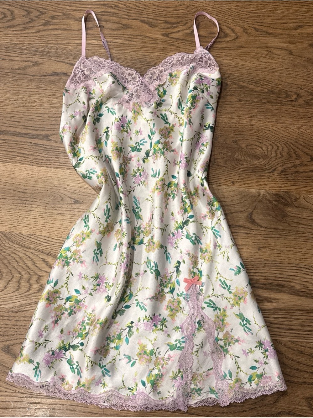 Floral Lace-Trim Slip Dress in Cream and Pink
